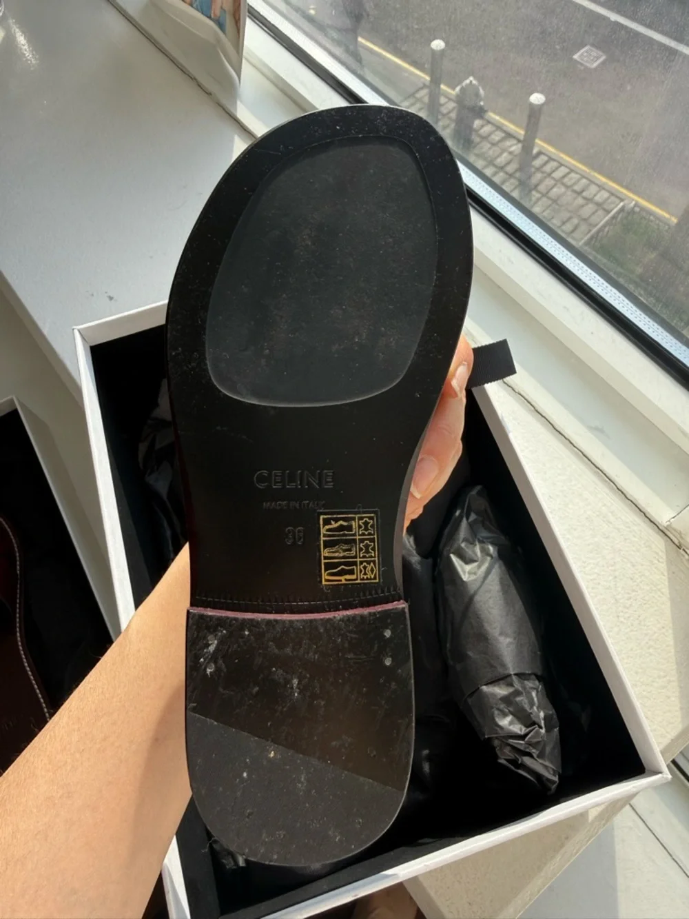 Celine Burgundy Leather Cross-Strap Slides - Picture 4 of 9
